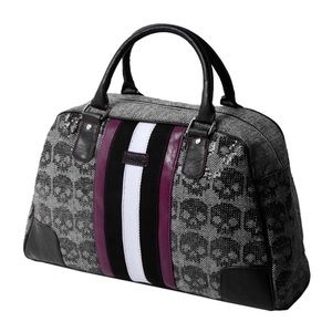 Iron Fist Gray Tweed Skull Duffle Travel Bag.